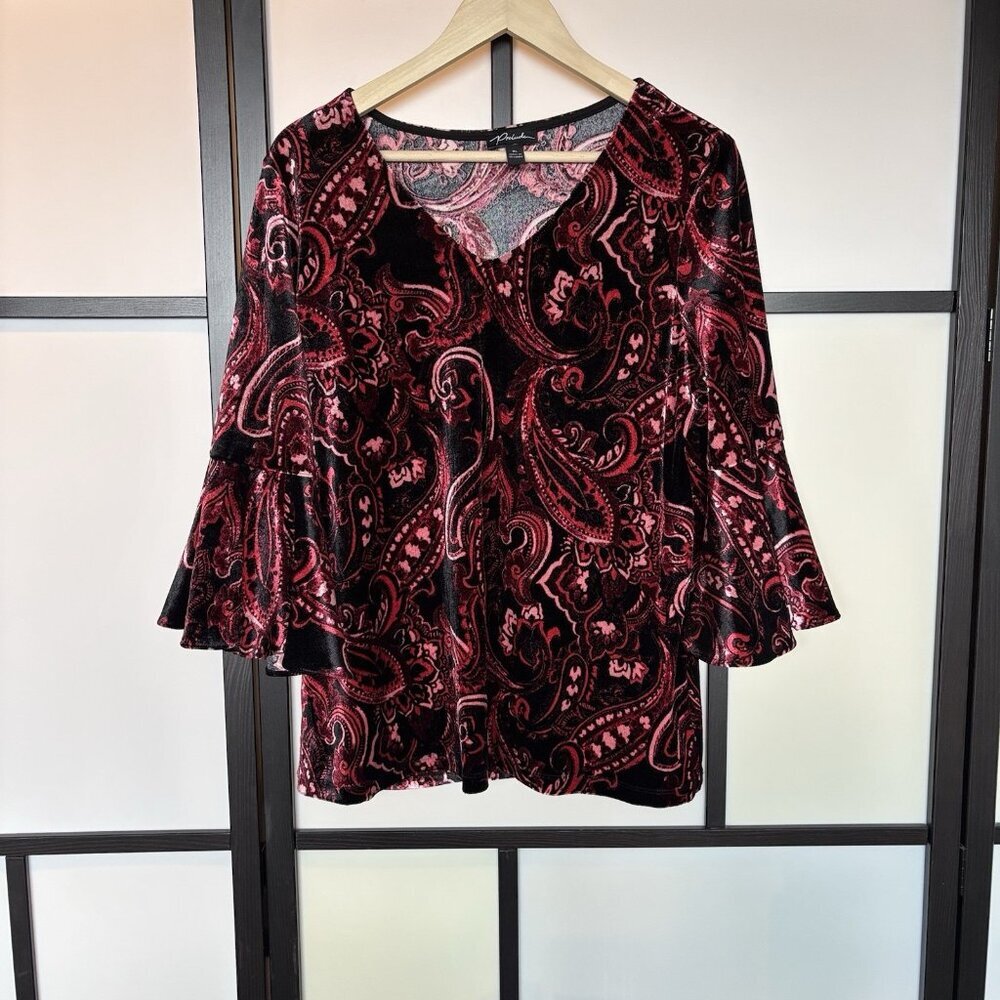 Prelude‎ Velvet Top Women’s Size XL Blouse Shirt Paisley Fairy Grunge Whimsigoth